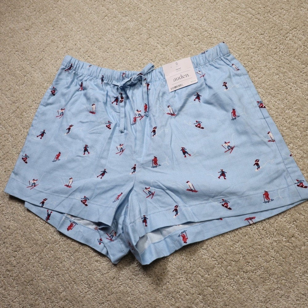 Auden Womens Light Blue Flannel Pajama Shorts Ski Snowboard Print Small NWT